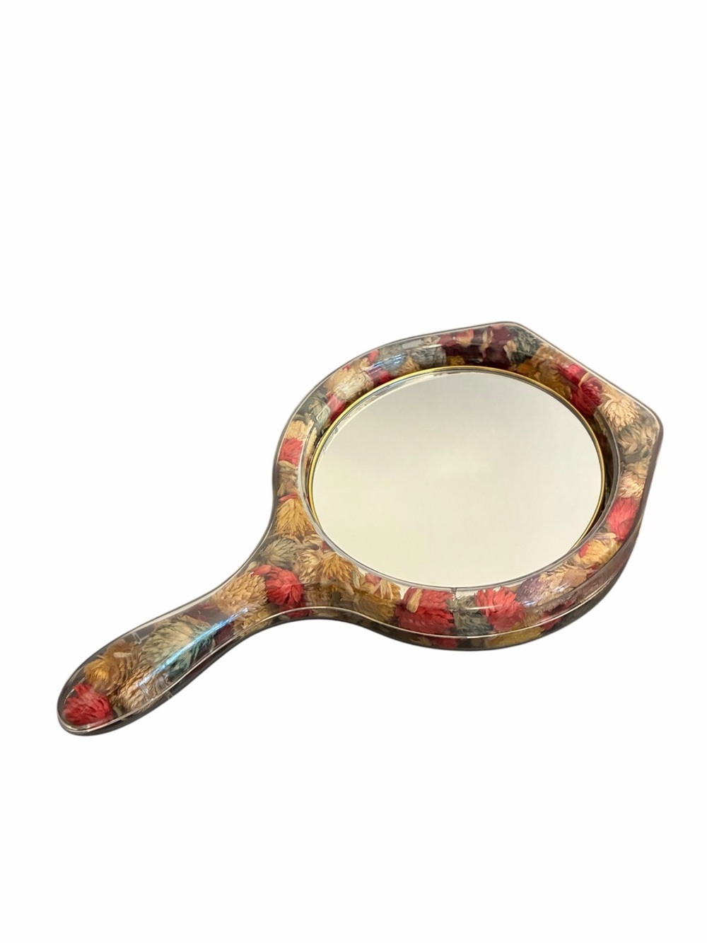 Vintage Style Hand Mirror with Real Dried Flowers Encased in Resin Acrylic Frame - Picture 2 of 5